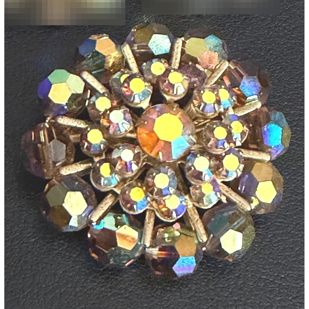 Vintage Rhinestone Brooch Aurora Borealis Starburst MCM